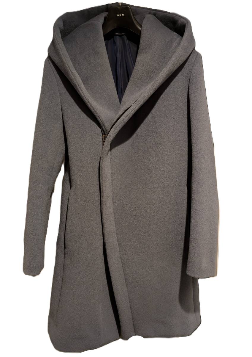 LEON掲載 定価118,800円 junhashimoto 1011520004 WRAP HOODED COAT カシミア混 メルトン ラップコート ジュンハシモト AKM 1piu1uguale3拍卖