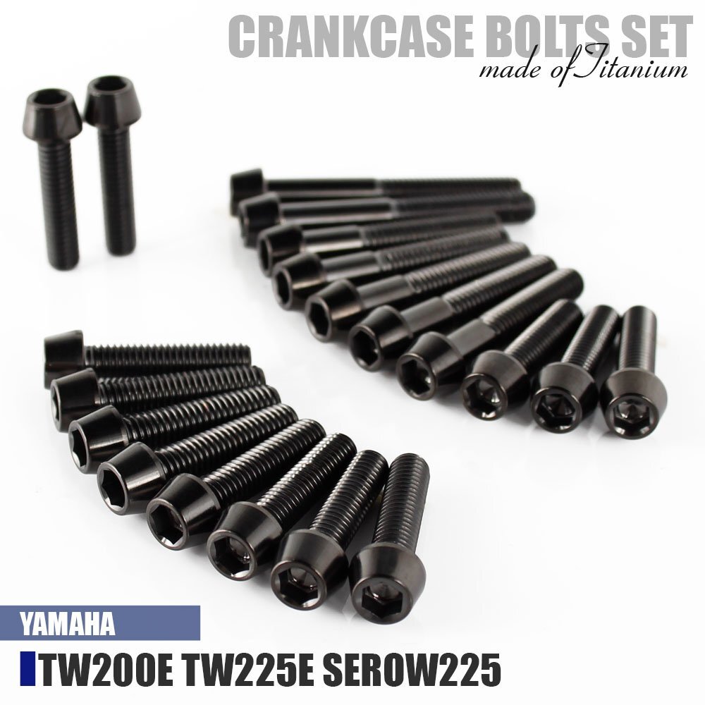 チタンボルト ヤマハ TW200E TW225E SEROW225専用 クランクケース エンジンカバー ボルト セット 20本 ブラック 軽量化 カスタム拍卖