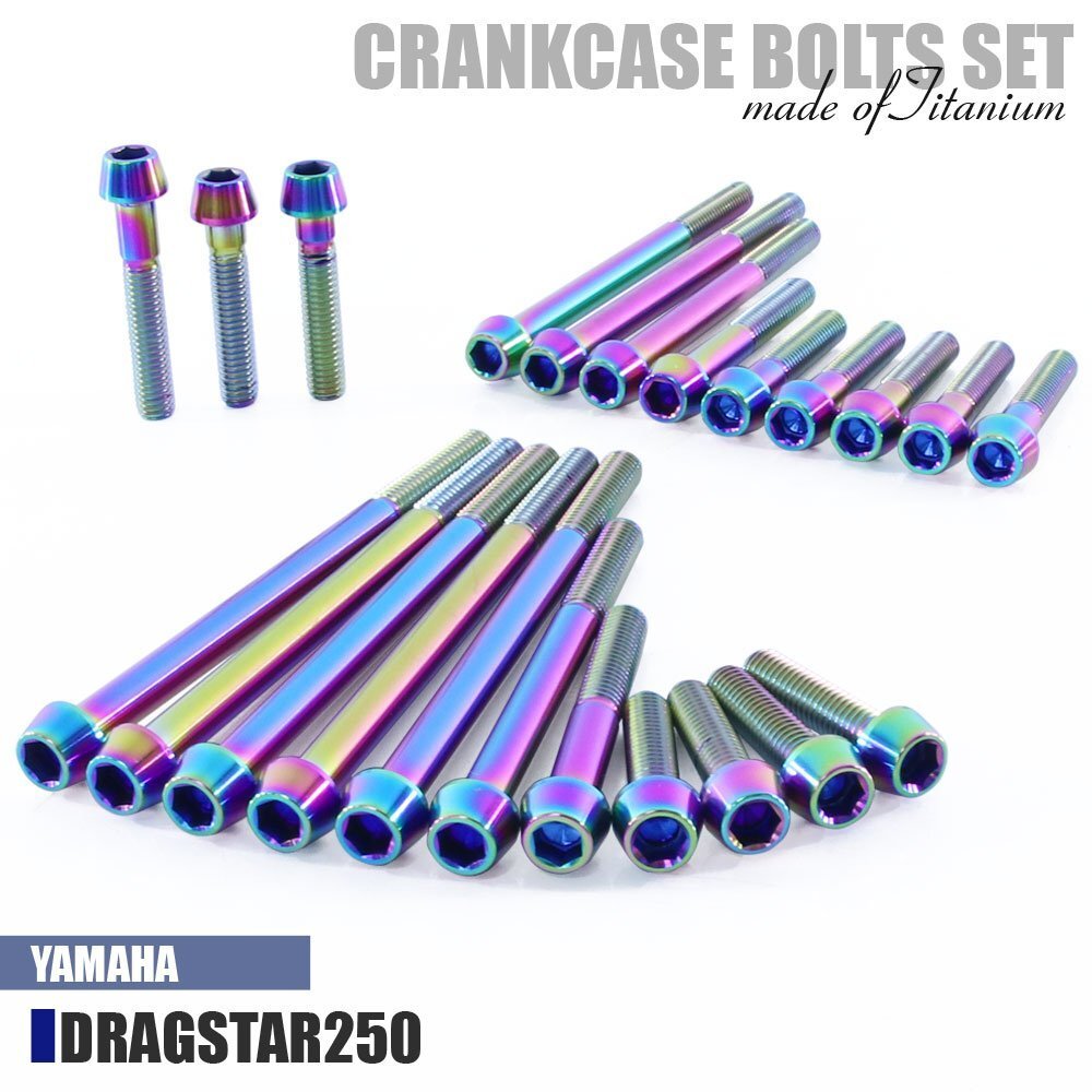チタンボルト ヤマハ ドラッグスター250専用 クランクケース エンジンカバー ボルト セット 23本 焼き色 軽量化 カスタム チタン拍卖