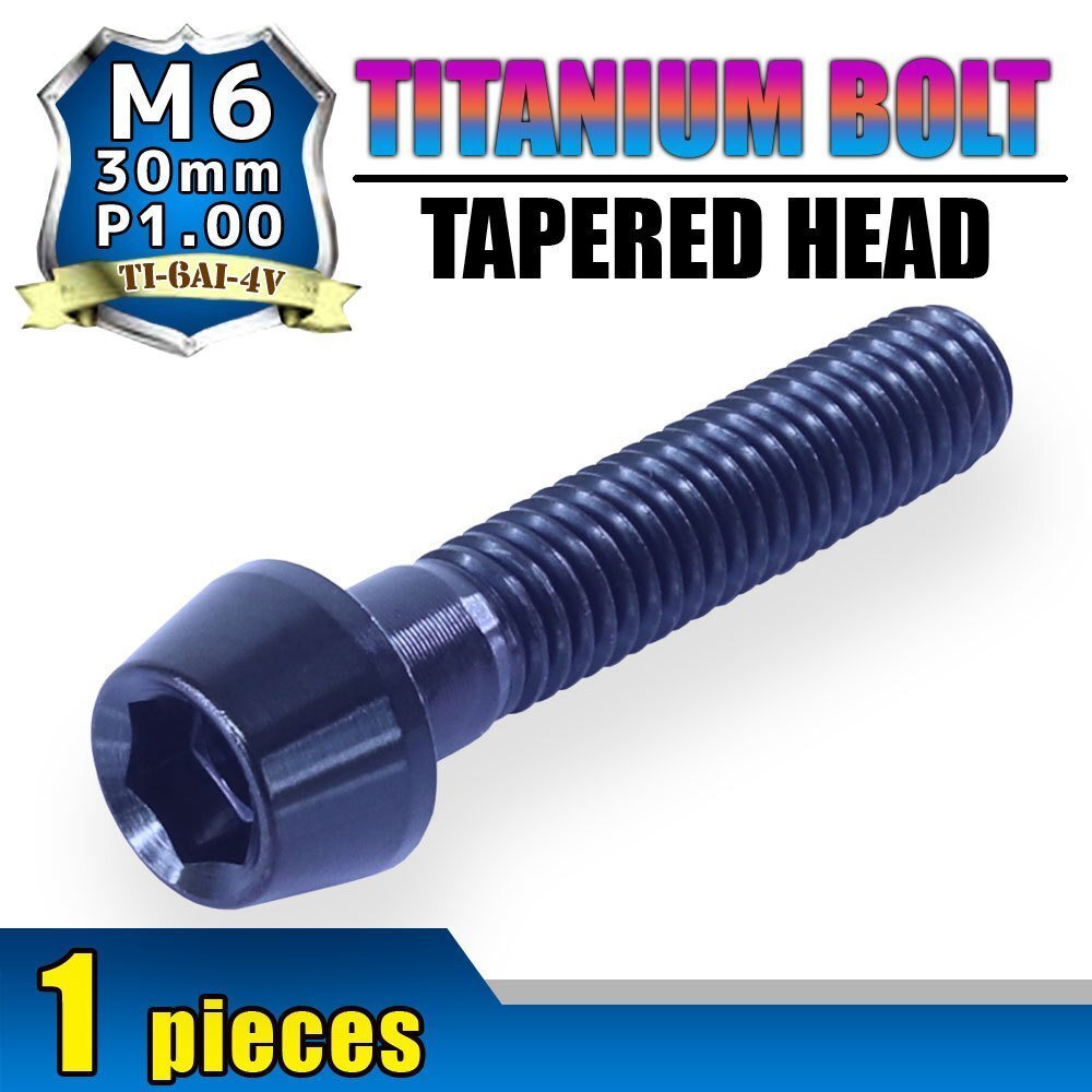 メール便OK!M6×30 P1.00 チタンボルト 1本 6mm 30mm ピッチ1.00 ブラック キャップボルト テーパーボルト クランクケース バイク拍卖