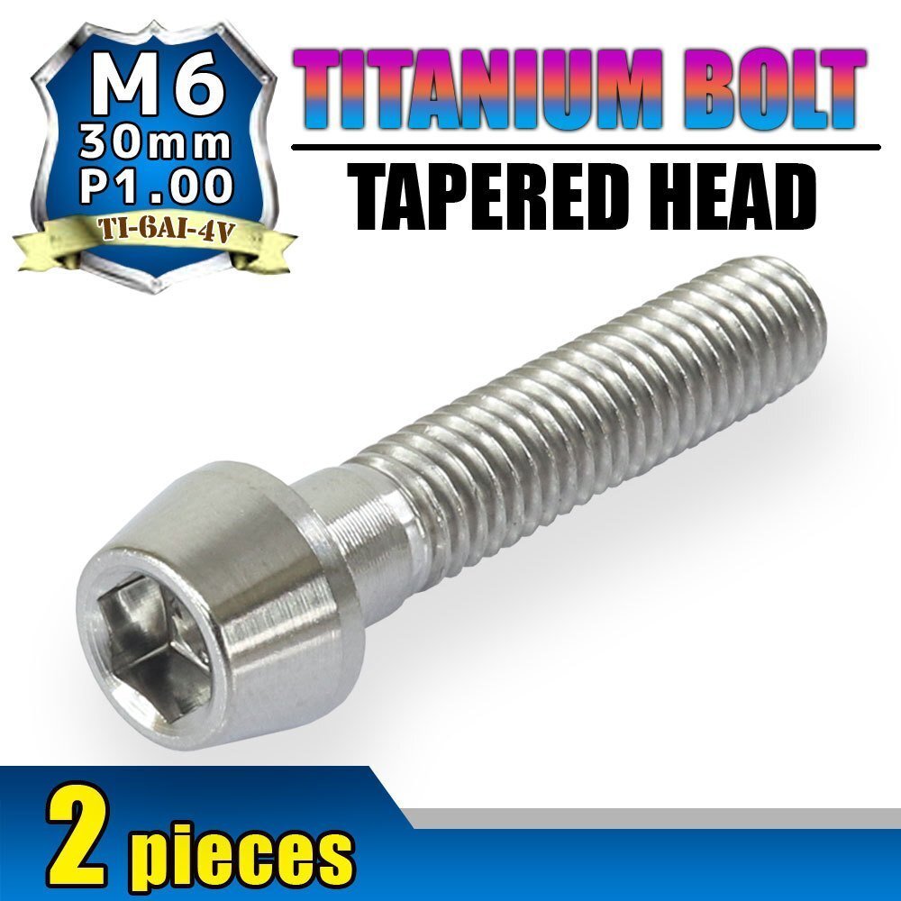 メール便OK!M6×30 P1.00 チタンボルト 2本セット 6mm 30mm ピッチ1.00 シルバー テーパーボルト キャップボルト クランクケース バイク拍卖