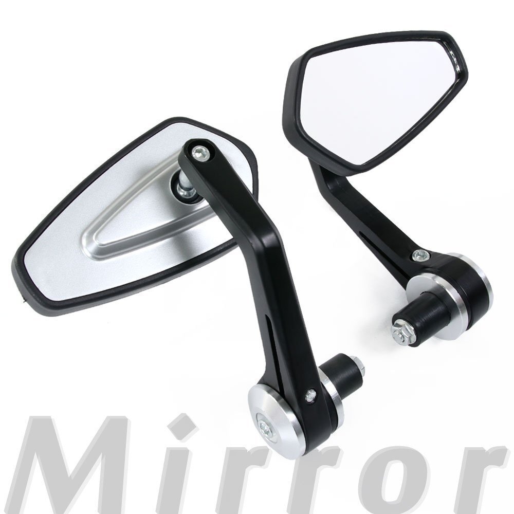 汎用 スリムバーエンドミラー ポリゴンタイプ シルバー マットブラック 左右セット PCX150 LEAD XJR1300 FZ250 ZEPHYRχ グース350拍卖