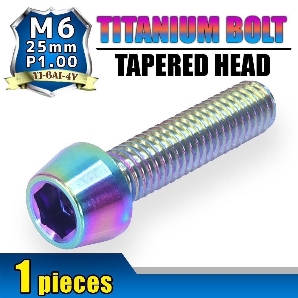 メール便OK!M6×25 P1.00 チタンボルト 1本 6mm 25mm ピッチ1.00 焼き色 テーパーボルト キャップボルト クランクケース バイク拍卖