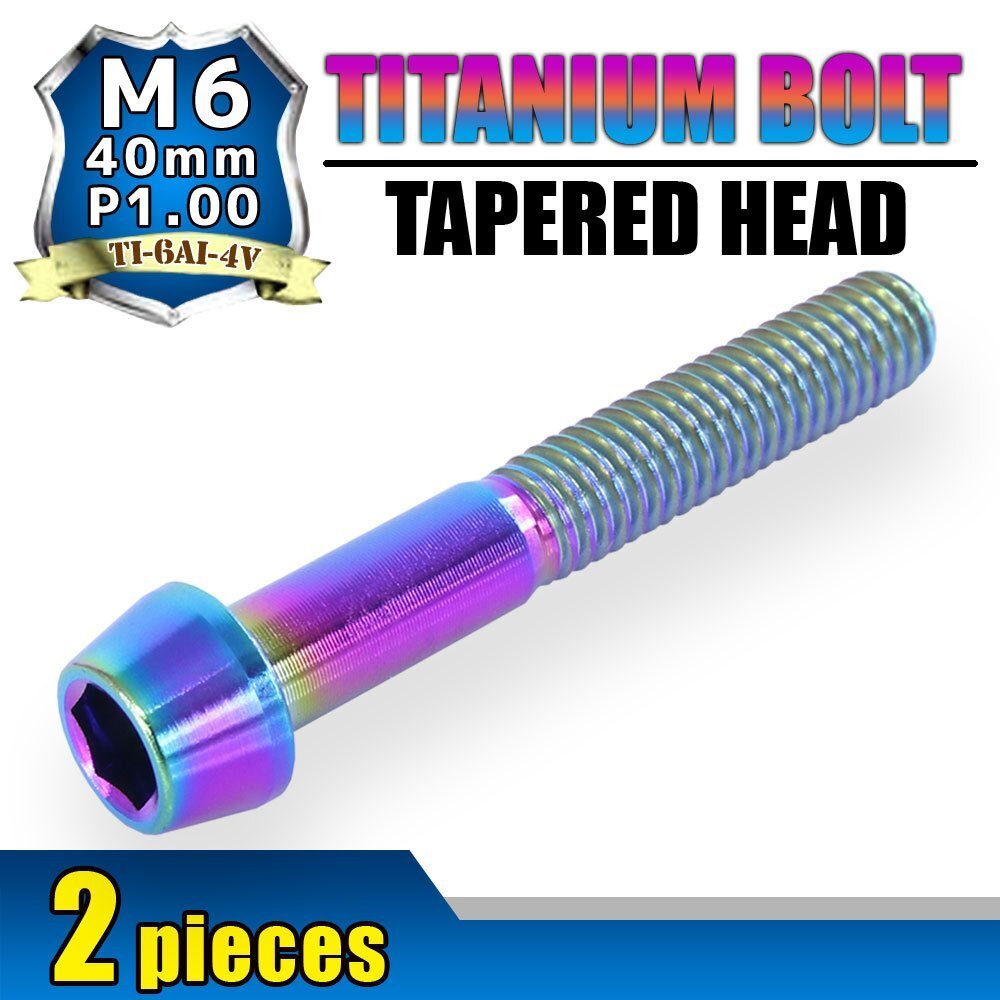 メール便OK!M6×40 P1.00 チタンボルト 2本セット 6mm 40mm ピッチ1.00 焼き色 テーパーボルト キャップボルト クランクケース バイク拍卖
