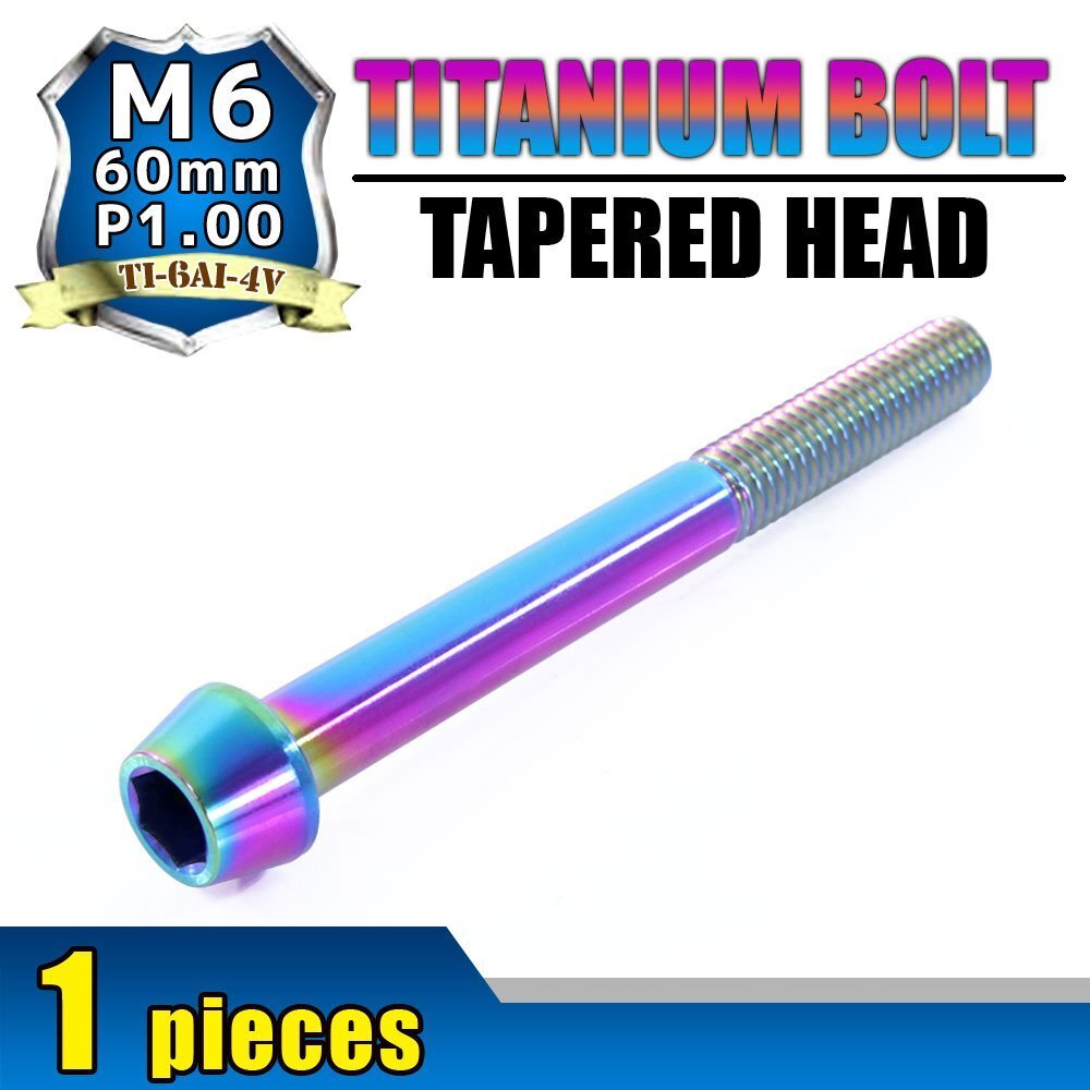 メール便OK!M6×60 P1.00 チタンボルト 1本 6mm 60mm ピッチ1.00 焼き色 テーパーボルト キャップボルト クランクケース バイク拍卖