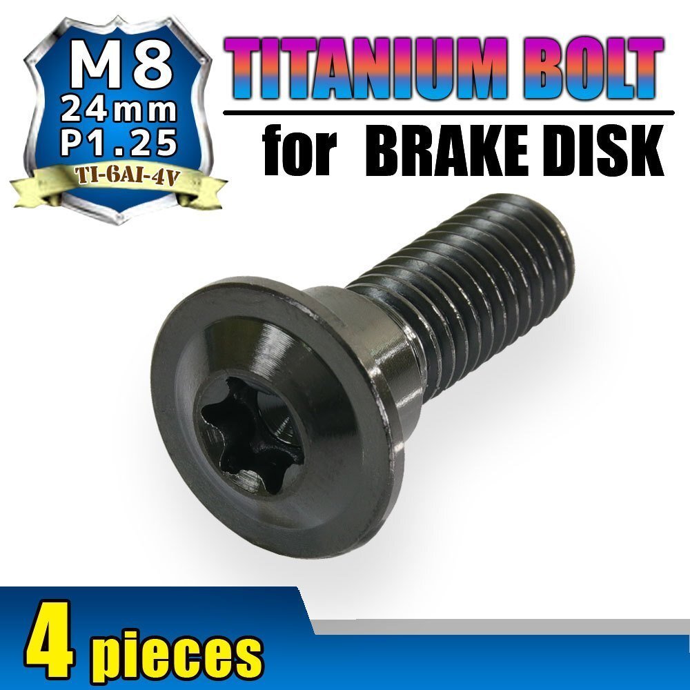メール便OK!M8×24 P1.25 チタンボルト ブレーキディスクボルト 4本セット 8mm 24mm ピッチ1.25 ホンダ KTM ブラック 軽量化 カスタム拍卖