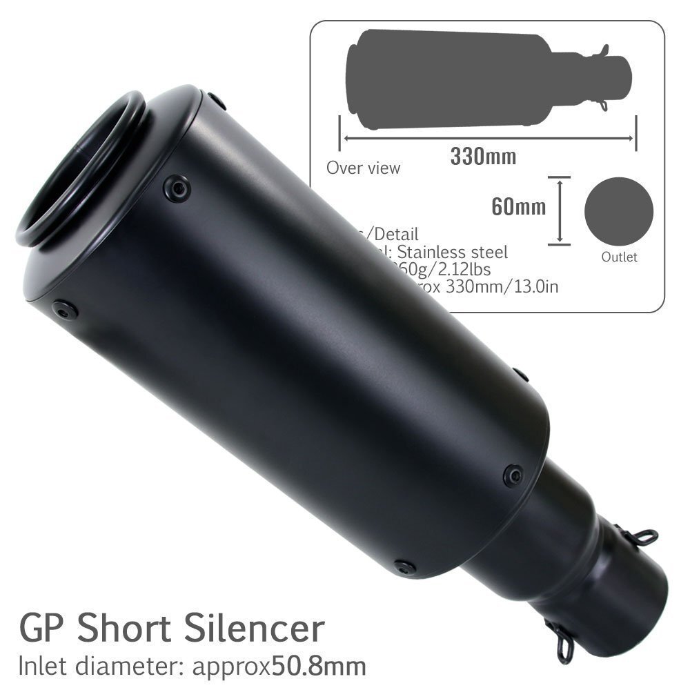 汎用 GPショートサイレンサー φ50.8 缶型 筒型 ブラック 艶消し マットブラック フェイクチタン TMAX FZ6N FZ400 FZ750 SRX400拍卖