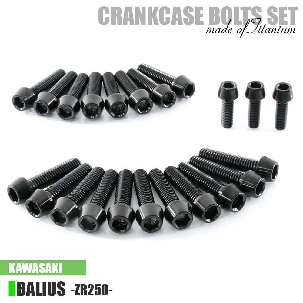 チタンボルト カワサキ バリオス/2専用 ZR250 クランクケース エンジンカバー ボルト セット 22本 ブラック 軽量化 カスタム拍卖