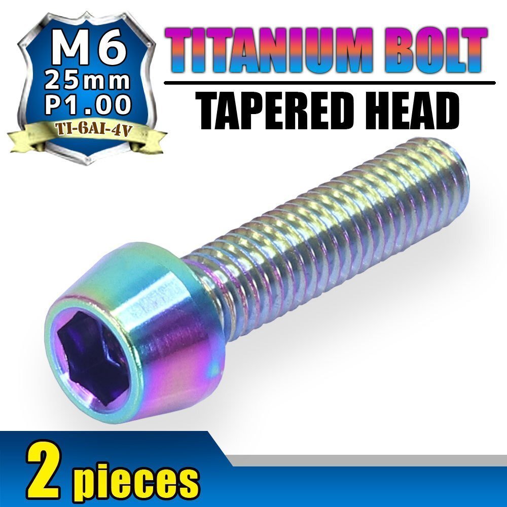 メール便OK!M6×25 P1.00 チタンボルト 2本セット 6mm 25mm ピッチ1.00 焼き色 テーパーボルト キャップボルト クランクケース バイク拍卖