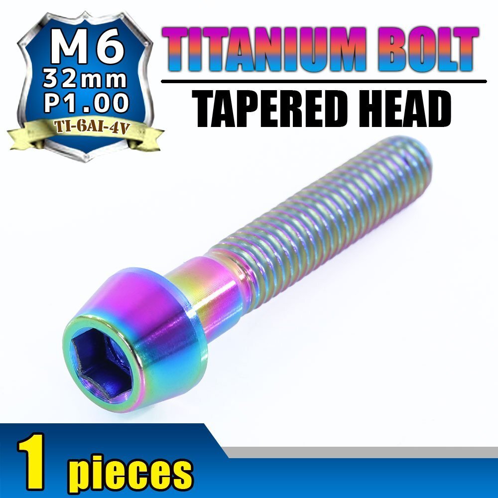 メール便OK!M6×32 P1.00 チタンボルト 1本 6mm 32mm ピッチ1.00 焼き色 テーパーボルト キャップボルト クランクケース バイクV拍卖
