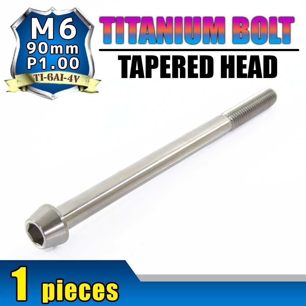 メール便OK! M6×90 P1.00 チタンボルト 1本 6mm 90mm ピッチ1.00 シルバー テーパーボルト キャップボルト クランクケース バイク拍卖