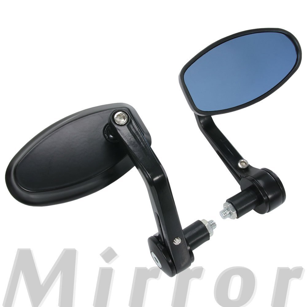 汎用 オーバルバーエンドミラー ブラック マットブラック 左右セット ブルーレンズ MT-03 FJR1300 FZ1 シグナス アクシス ビーノ VOX BW'S拍卖