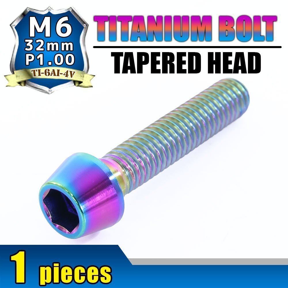メール便OK!M6×28 P1.00 チタンボルト 1本 6mm 28mm ピッチ1.00 焼き色 テーパーボルト キャップボルト クランクケース バイク拍卖