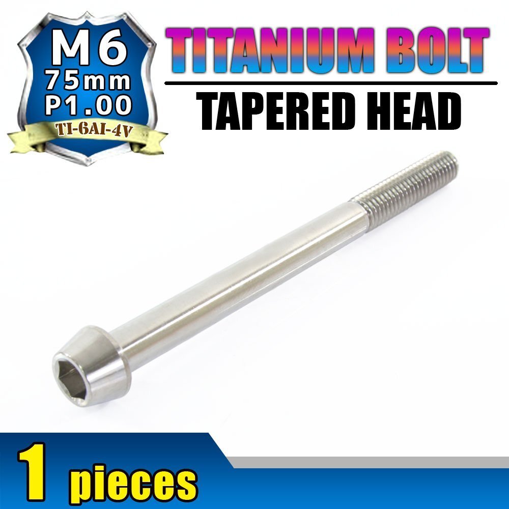 メール便OK! M6×75 P1.00 チタンボルト 1本 6mm 75mm ピッチ1.00 シルバー テーパーボルト キャップボルト クランクケース バイク拍卖