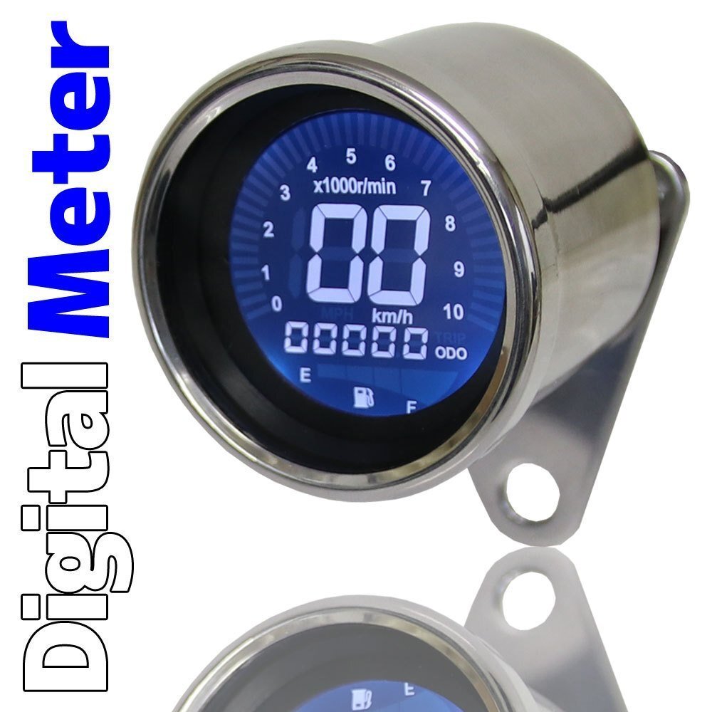 汎用 バイク用 12V 機械式 デジタル スピード タコ メーター 7色切替 LEDバックライト付 クローム SR400 YB-1 SR500 ルネッサ トリッカー拍卖