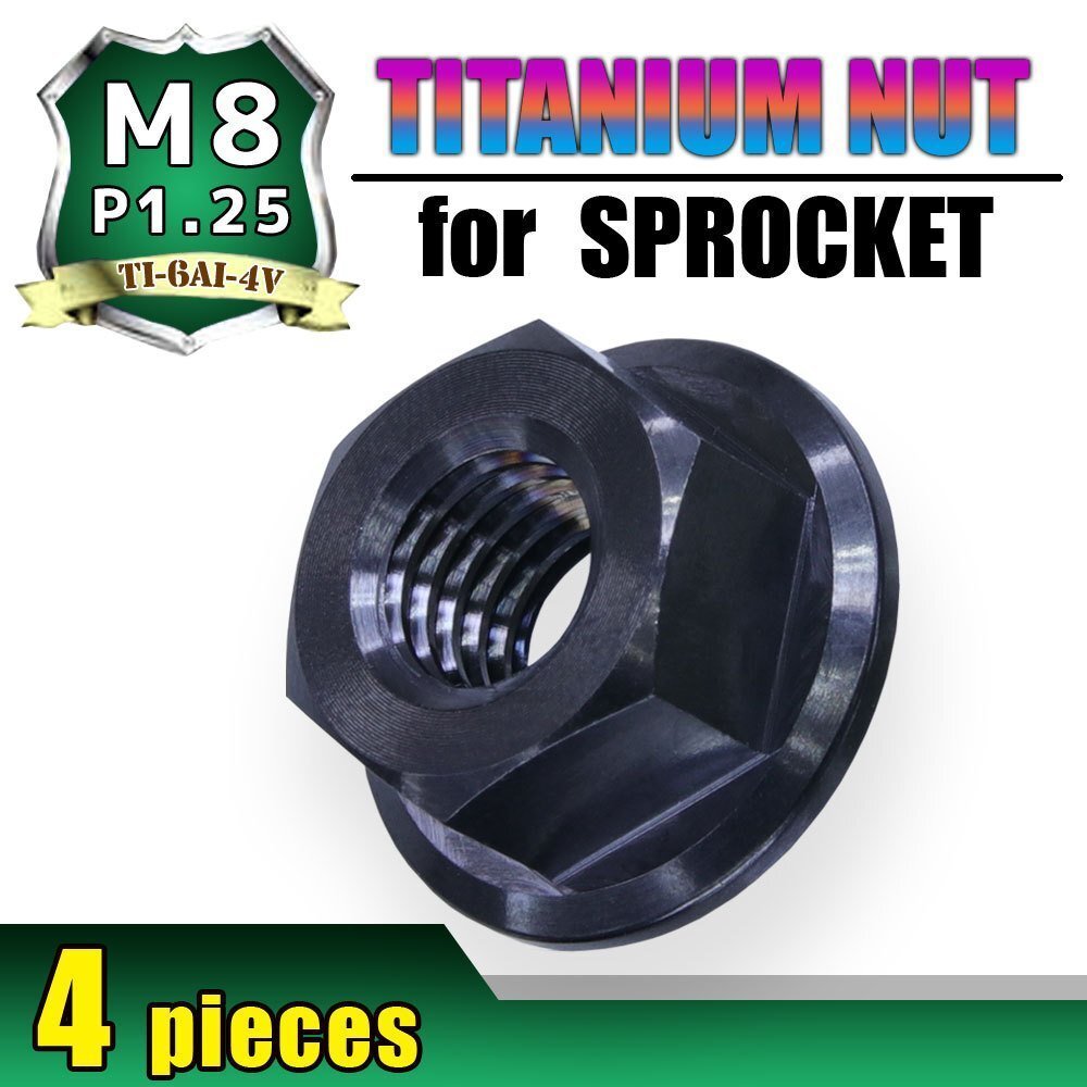 メール便OK!M8 P1.25 チタンナット スプロケットナット 4個セット 六角ナット フランジナット ブラック ピッチ1.25 グロム モンキー125拍卖