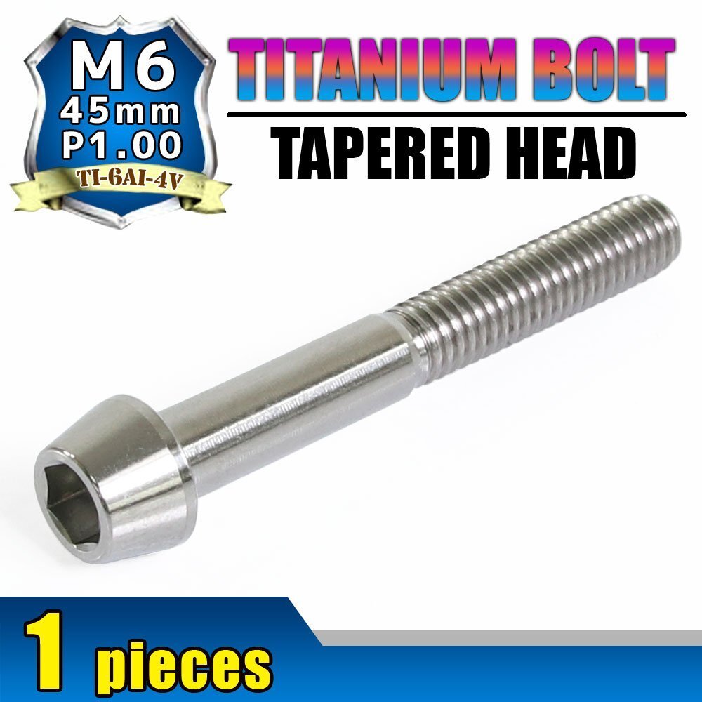 メール便OK!M6×45 P1.00 チタンボルト 1本 6mm 45mm ピッチ1.00 シルバー テーパーボルト キャップボルト クランクケース バイク拍卖