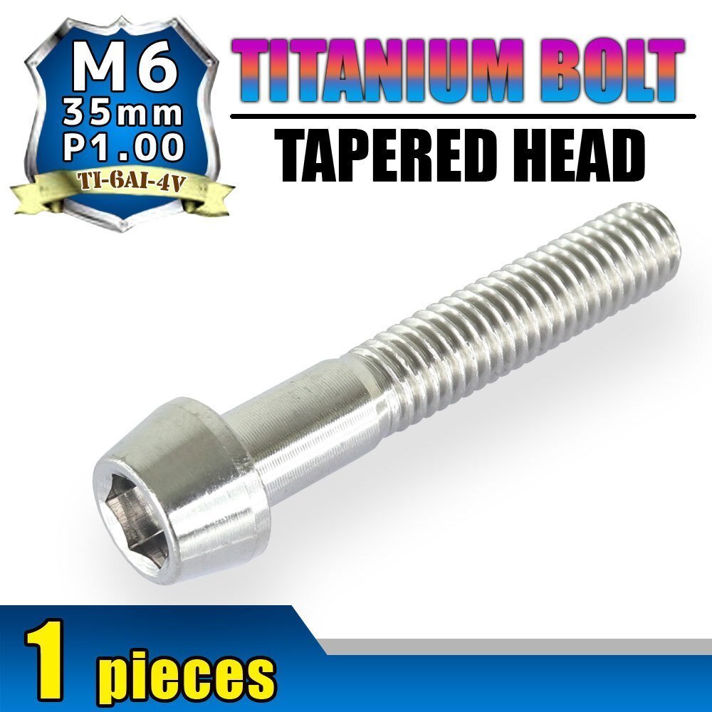 メール便OK!M6×35 P1.00 チタンボルト 1本 6mm 35mm ピッチ1.00 シルバー テーパーボルト キャップボルト クランクケース バイク拍卖