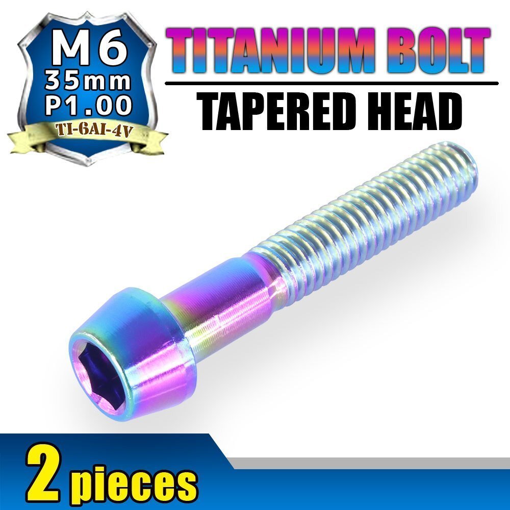 メール便OK!M6×35 P1.00 チタンボルト 2本セット 6mm 35mm ピッチ1.00 焼き色 テーパーボルト キャップボルト クランクケース バイク拍卖