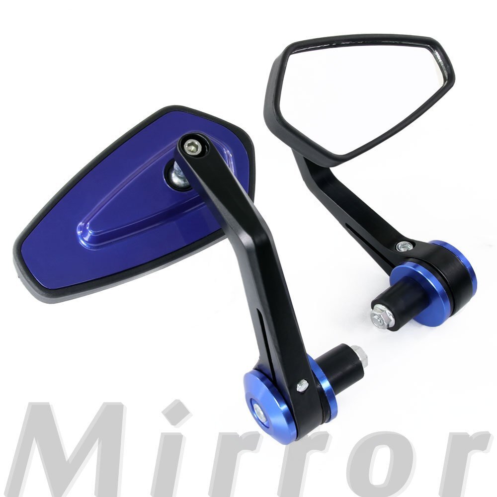 汎用 スリムバーエンドミラー ポリゴンタイプ ブルー マットブラック 左右セット PCX150 LEAD XJR1300 FZ250 ZEPHYRχ グース350 バンバン拍卖