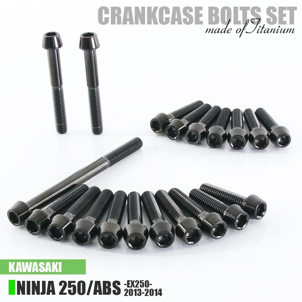 チタンボルト カワサキ Ninja250/ABS専用 ニンジャ250 EX250 2013-2014 クランクケース エンジンカバー ボルト セット 20本 ブラック ネジ拍卖