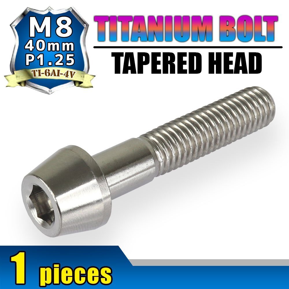 メール便OK!M8×40 P1.25 チタンボルト 1本 8mm 40mm ピッチ1.25 シルバー テーパーボルト キャップボルト クランクケース バイク拍卖
