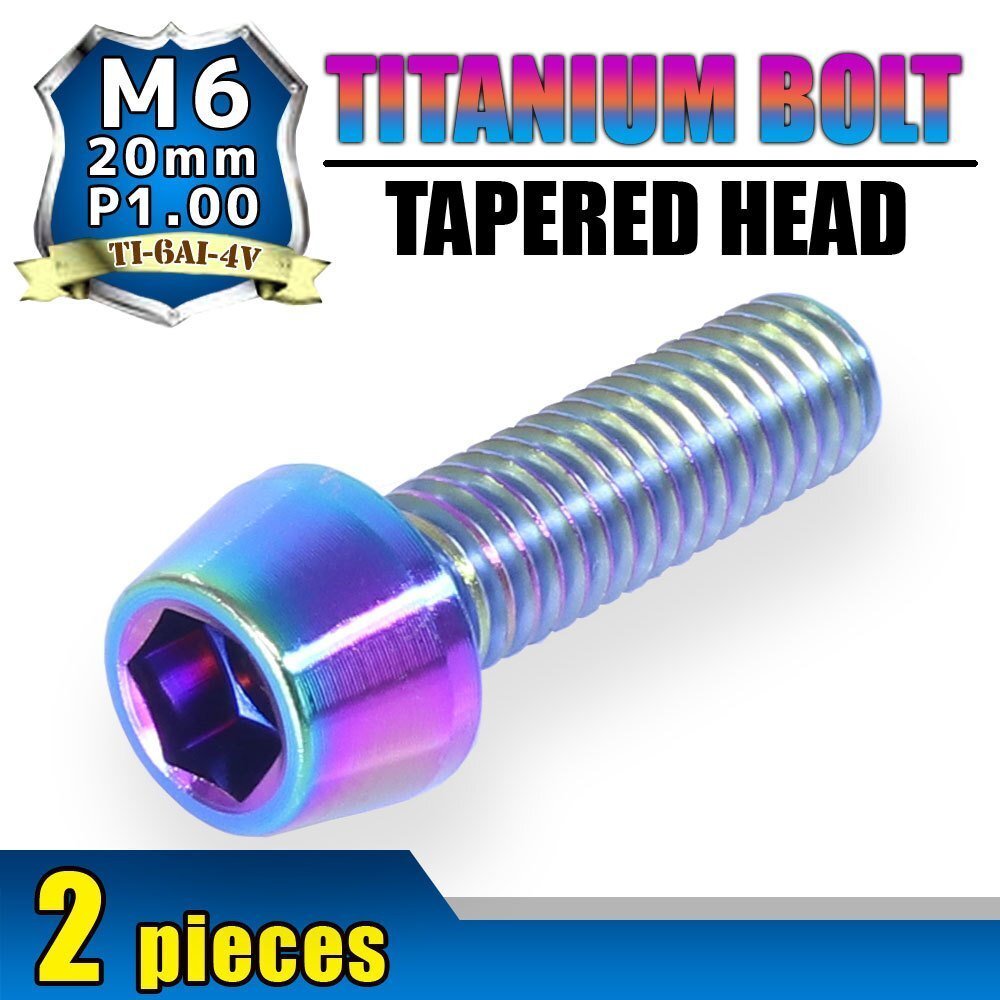 メール便OK!M6×20 P1.00 チタンボルト 2本セット 6mm 20mm ピッチ1.00 焼き色 テーパーボルト キャップボルト クランクケース バイク拍卖