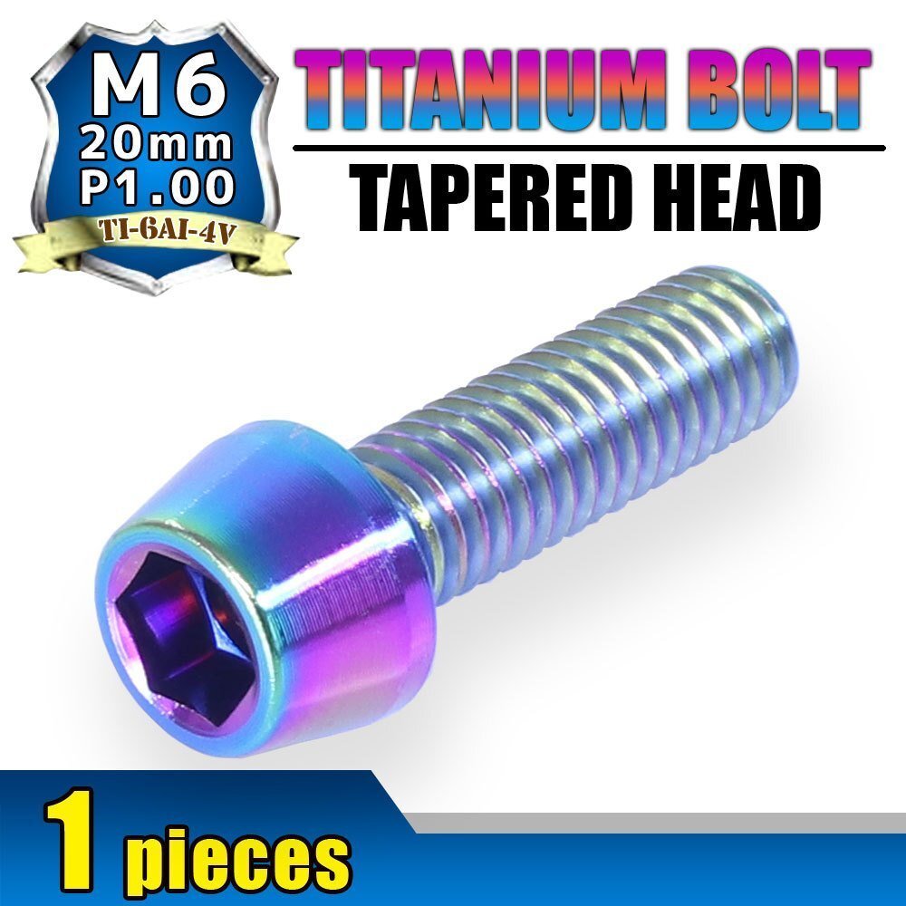 メール便OK!M6×20 P1.00 チタンボルト 1本 6mm 20mm ピッチ1.00 焼き色 テーパーボルト キャップボルト クランクケース バイク拍卖
