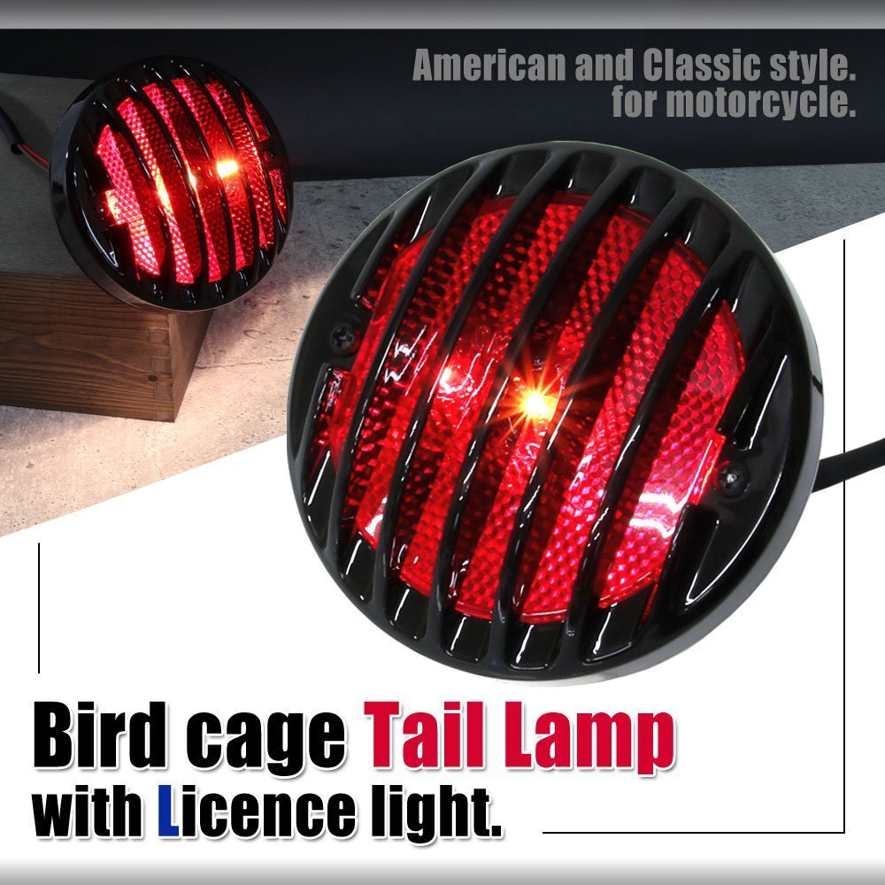 バードケージテールランプ 12V 21/5Wブレーキランプ ナンバー灯付 汎用 バイク カスタム 交換 アメリカン ハーレー ダイナ スポーツスター拍卖