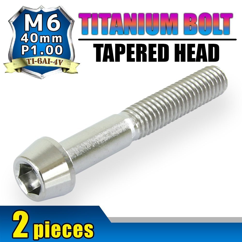 メール便OK!M6×40 P1.00 チタンボルト 2本セット 6mm 40mm ピッチ1.00 シルバー テーパーボルト キャップボルト クランクケース バイク拍卖