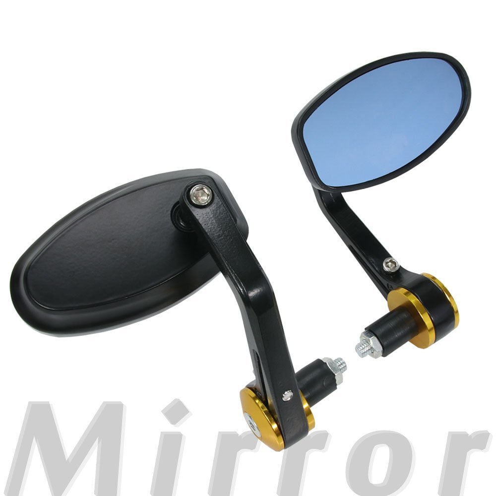 汎用 オーバルバーエンドミラー ゴールド マットブラック 左右セット ブルーレンズ VTR CB250F MT-25 DT-1 ZRX1200 CB1100 フォルツァ拍卖