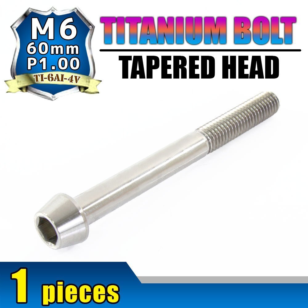 メール便OK!M6×60 P1.00 チタンボルト 1本 6mm 60mm ピッチ1.00 シルバー テーパーボルト キャップボルト クランクケース バイク拍卖