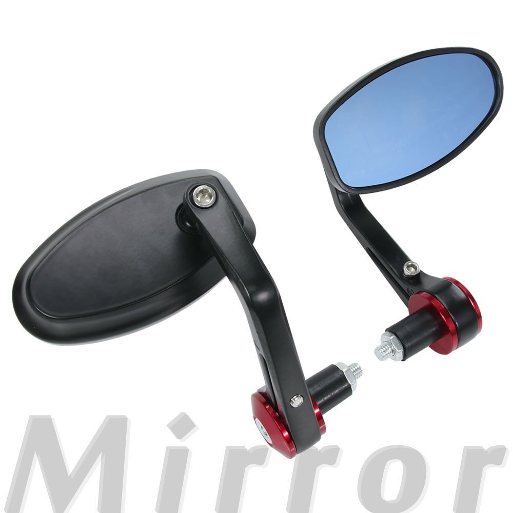 汎用 オーバルバーエンドミラー レッド マットブラック 左右セット ブルーレンズ VTR CB250F MT-25 DT-1 ZRX1200 CB1100 フォルツァ拍卖