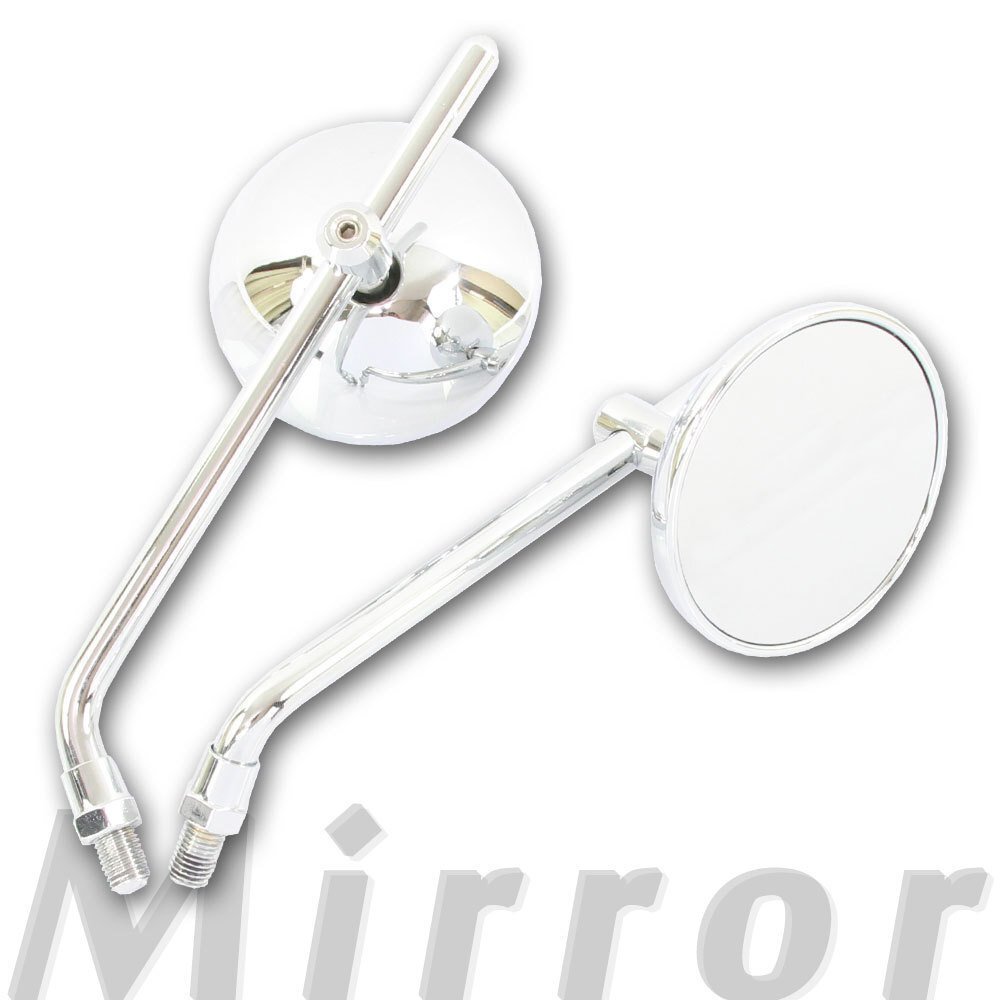 3インチ メッキ ラウンドミラー 丸型ミラー 取り付けネジ10mm 8mm ハーレー用ステー 正ネジ 逆ネジアダプター付き 左右セット XL FXD FXS拍卖