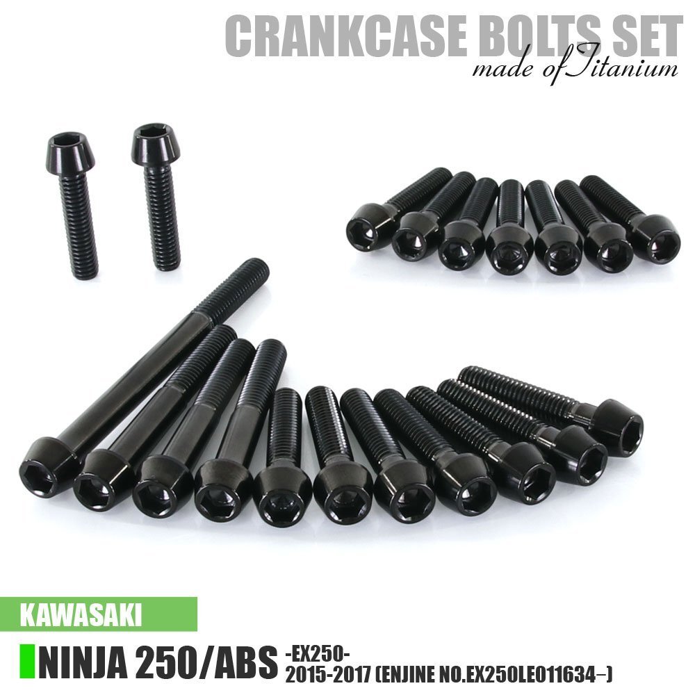 チタンボルト カワサキ Ninja250/ABS専用 ニンジャ250 EX250 2015-2017(EX250LE011634 -) クランクケース エンジンカバー 20本 ブラック拍卖