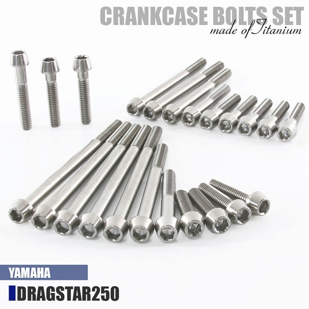 チタンボルト ヤマハ ドラッグスター250専用 クランクケース エンジンカバー ボルト セット 23本 シルバー 軽量化 カスタム チタン拍卖