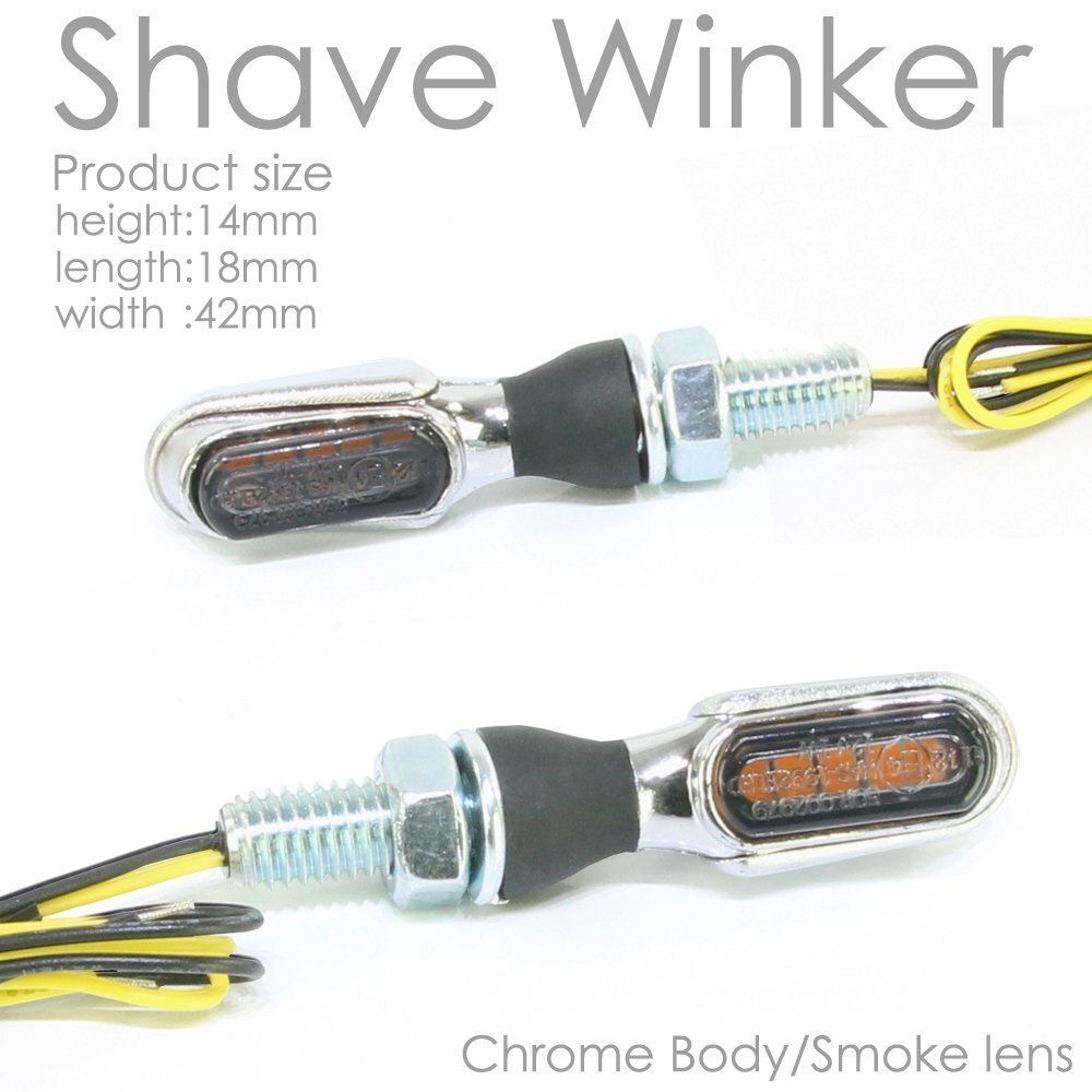 超小型 マイクロミニ LED シェイブ ウィンカー バーウィンカー クロームボディ スモークレンズ 車検対応 2個セット XV1900 ドラッグスター拍卖