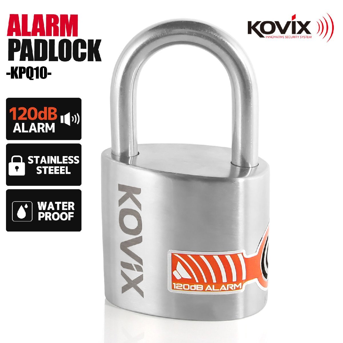 KOVIX アラーム付き パッドロック 南京錠 120db 大音量 頑丈 盗難防止 セキュリティ 振動感知 KPQ10 防犯 バイク オートバイ 自転車 防水拍卖