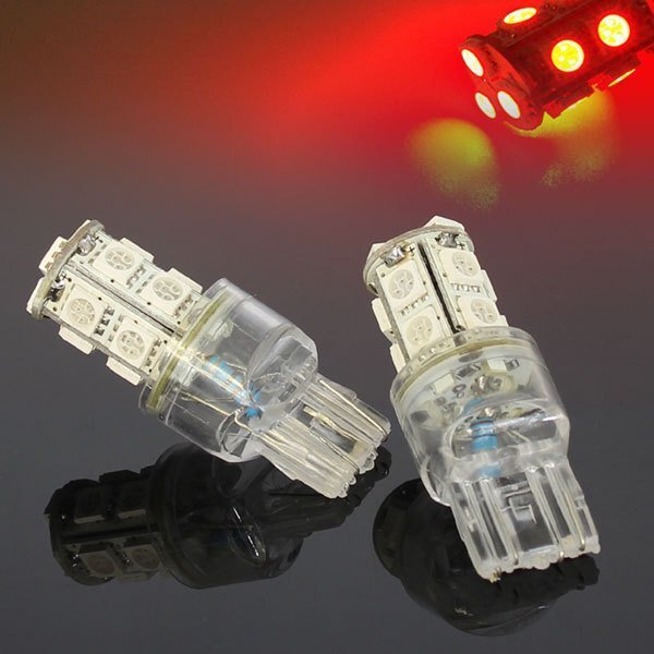 ■ SMD LEDバルブ 13連 T20 ウェッジ ダブル球 レッド 赤 2個 ウェッジ球 ストップ テール ブレーキ バック リアフォグ拍卖