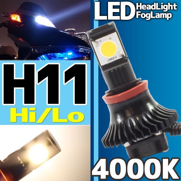 CREE製 バイク用 H11 LED ヘッドライト フォグランプ 4000K 4000ケルビン 1灯分 冷却ファン付き 性能デジタルコントローラー 12V・24V用拍卖