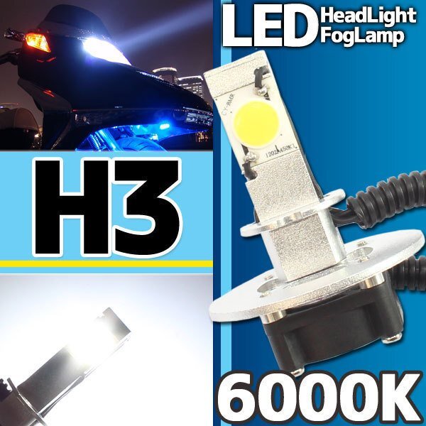 バイク用 H3 高輝度 LED ヘッドライト フォグランプ 6000K 6000ケルビン 1灯分 冷却ファン付き 高性能デジタルコントローラー 12V・24V用拍卖