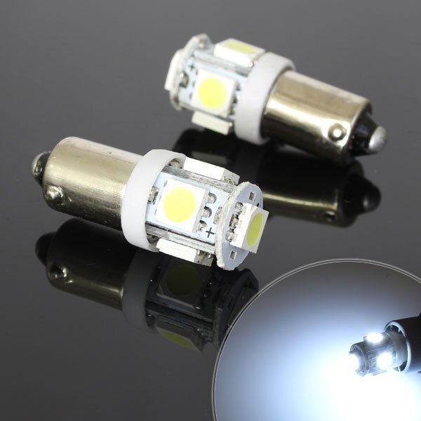 メール便OK! SMD/LEDバルブ BA9S G14 5連 ホワイト 2個 ウインカー スモール ポジション テール ブレーキ リアフォグ カーテシ拍卖