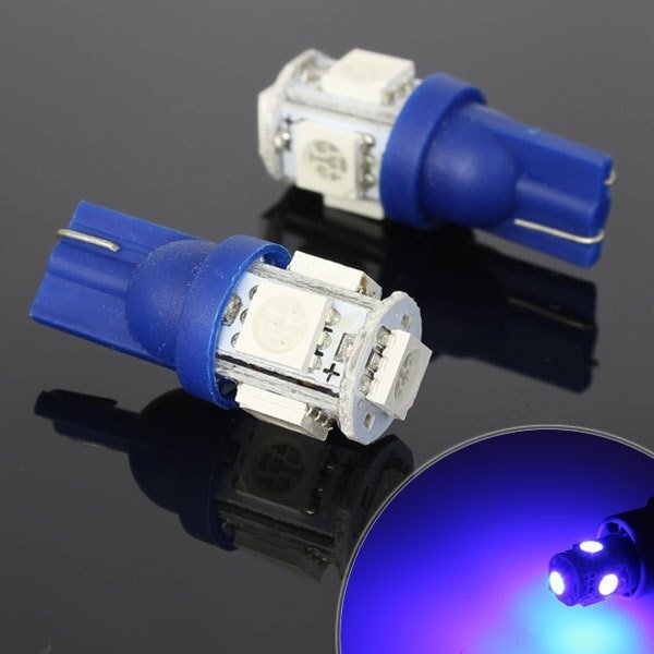 メール便OK! SMD/LEDバルブ T10 5連 ブルー ウェッジ 2個 ポジション ナンバー ルーム インジケーター マップ カーテシ バック拍卖