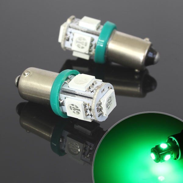 メール便OK! SMD/LEDバルブ BA9S G14 5連 グリーン 2個セット緑 イルミ スモール ポジション サイドマーカー拍卖