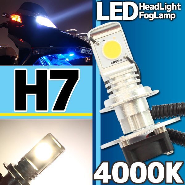 CREE製 バイク用 H7 LED ヘッドライト フォグランプ 4000K 4000ケルビン 1灯分 冷却ファン付き 高性能デジタルコントローラー 12V・24V用拍卖