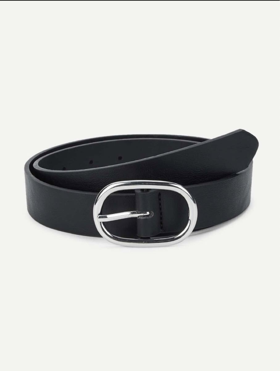 ブラックレザーオーバルバックルベルト ベルト 黒 ブラック シルバー拍卖