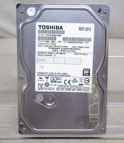 Kネま2109 東芝/TOSHIBA SATA 3.5インチ 内蔵HDD 1TB DT01ABA100V パソコン周辺機器 PCパーツ ハードディスク拍卖