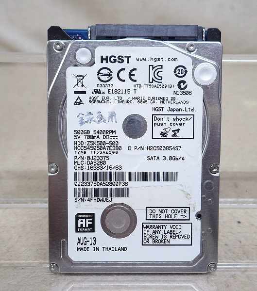 Kネま2173 TGST 2.5インチ SATA 内蔵HDD 500GB HCC545050A7E380 パソコン周辺機器 PCパーツ ハードディスク拍卖