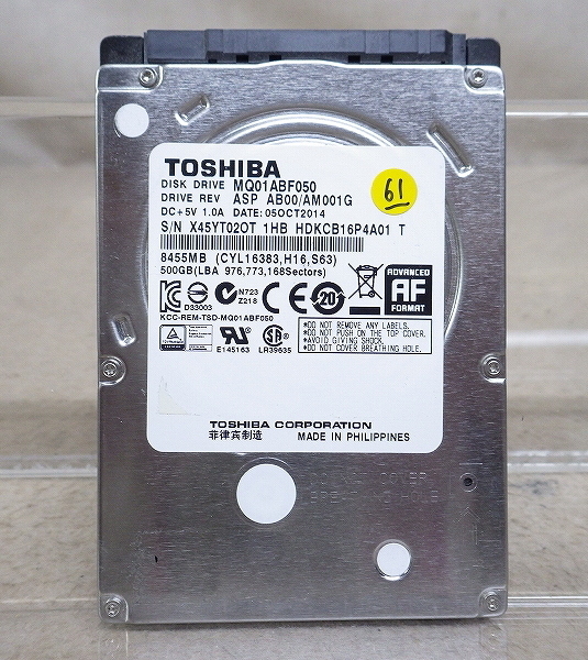 Kネま2168 東芝/TOSHIBA 2.5インチ SATA 内蔵HDD 500GB MQ01ABF050 パソコン周辺機器 PCパーツ ハードディスク拍卖