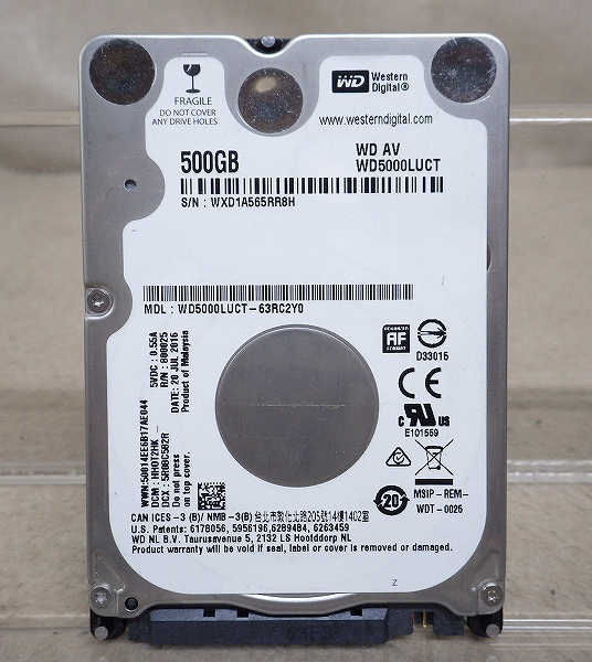 Kネま2165 WD 2.5インチ SATA 内蔵HDD 500GB WD5000LUCT-63RC2Y0 パソコン周辺機器 PCパーツ ハードディスク拍卖